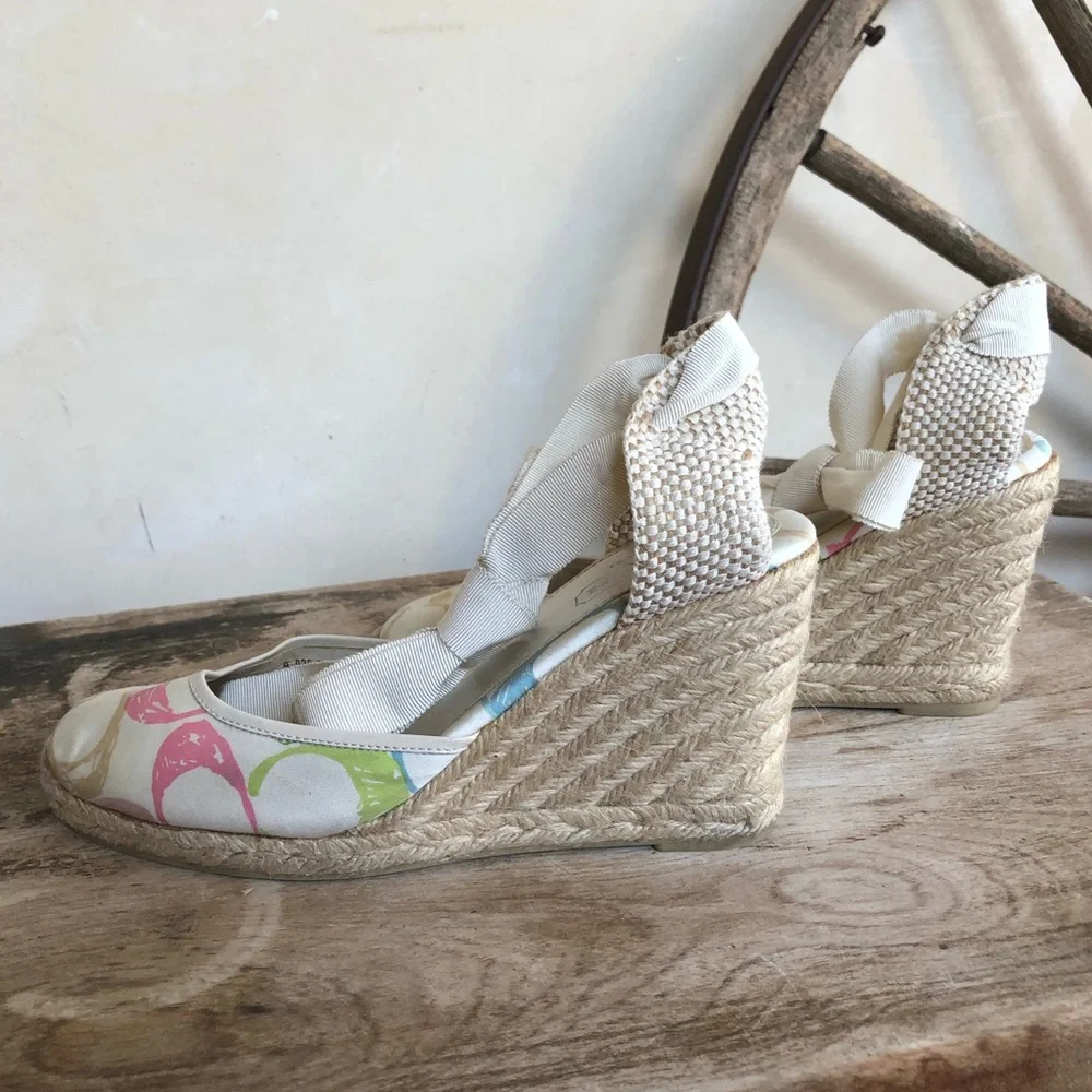 COACH🌷Espadrilles Cute Signature Ankle Tie Wedges - Picture 6 of 12